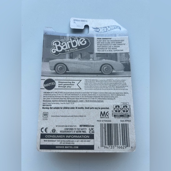 Barbie The Movie 2023 Hot Wheels Collectible Car Pink 1956 Corvette Convertible - Picture 9 of 9